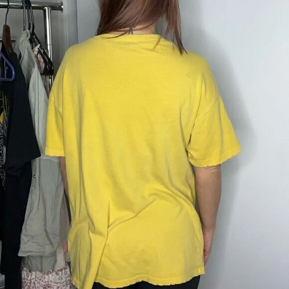 Forever 21 No Hard Feelings Distressed Short Sleeve Shirt Yellow & Red Medium - Picture 5 of 6